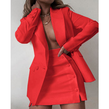 Yipinpay Women 2 Piece Set Fashion Streetwear Long Sleeve Blazer Jacket Sets + Skirt Slim Suit Elegant Office Lady Casual Coat Suits